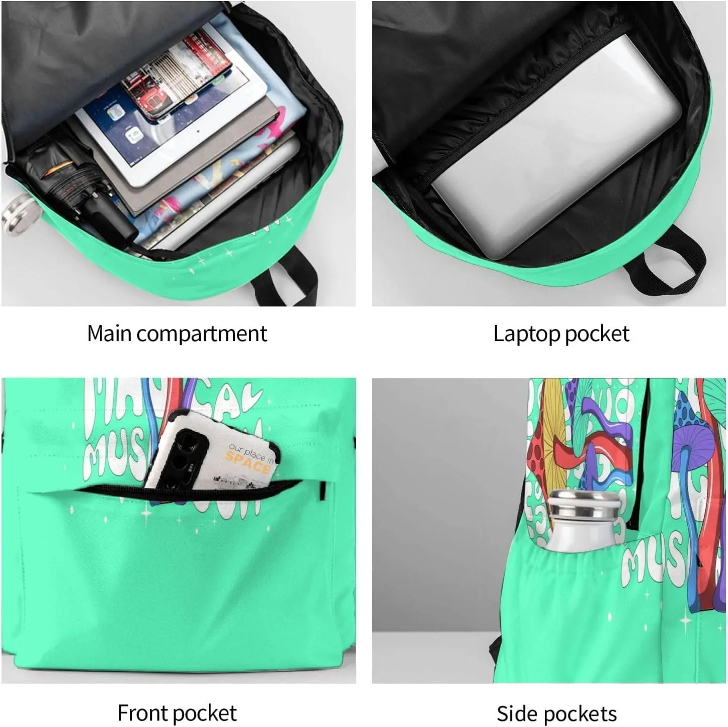 Hallucinogenic Bright Mushrooms Hippie Laptop Backpack Shoulder Bag Laptop Pack Travel Backpacks Commuter Back Pack Casual Daypack Bags With Side Pockets