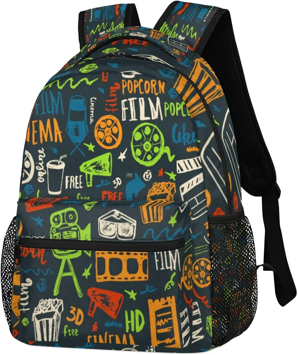 Hand-Painted Cinema Backpack Vintage Pattern Backpacks Shoulder Bag Casual Lightweight Travel Laptop Daypack Bag for Women Men