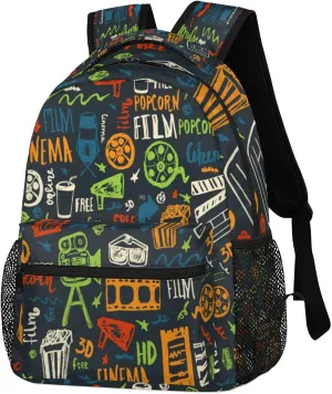 Hand-painted Cinema Backpack, Vintage Pattern Backpacks Shoulder Bag Casual Travel Laptop Daypack Bags