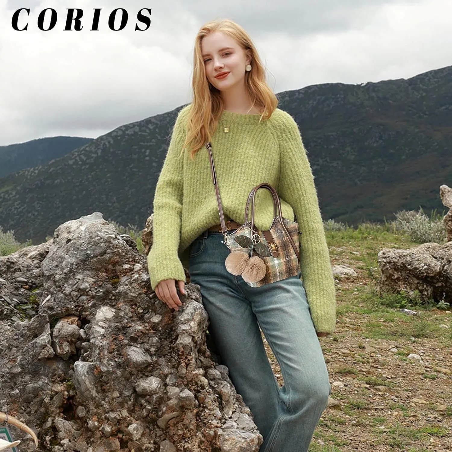 Handbag for Women Tartan Shoulder Vintage Crossbody Medium Capacity Messenger Elegant Tote Top Handle Tweed