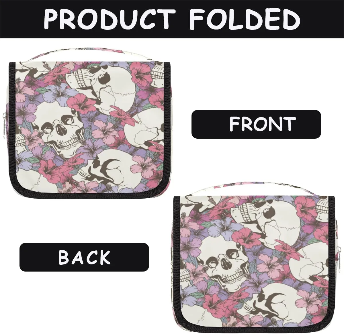 Hanging Toiletry Bag for Women & Men Small Travel Makeup Skincare Necessaire Organizer Kit Cosmetic Bags Waterproof Shower Pouch Expandable Compartments Abstract Skeleton Flowers
