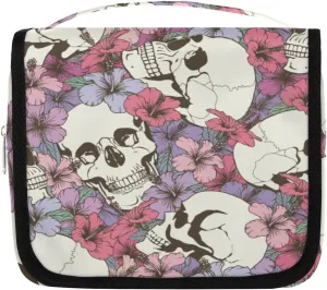 Hanging Toiletry Bag for Women & Men Small Travel Makeup Skincare Necessaire Organizer Kit Cosmetic Bags Waterproof Shower Pouch Expandable Compartments Abstract Skeleton Flowers
