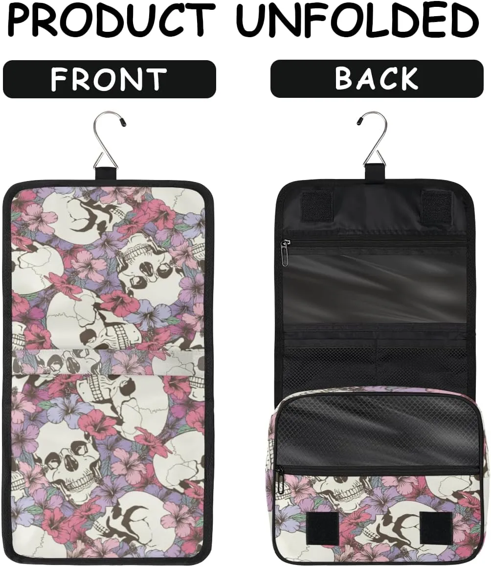 Hanging Toiletry Bag for Women & Men Small Travel Makeup Skincare Necessaire Organizer Kit Cosmetic Bags Waterproof Shower Pouch Expandable Compartments Abstract Skeleton Flowers