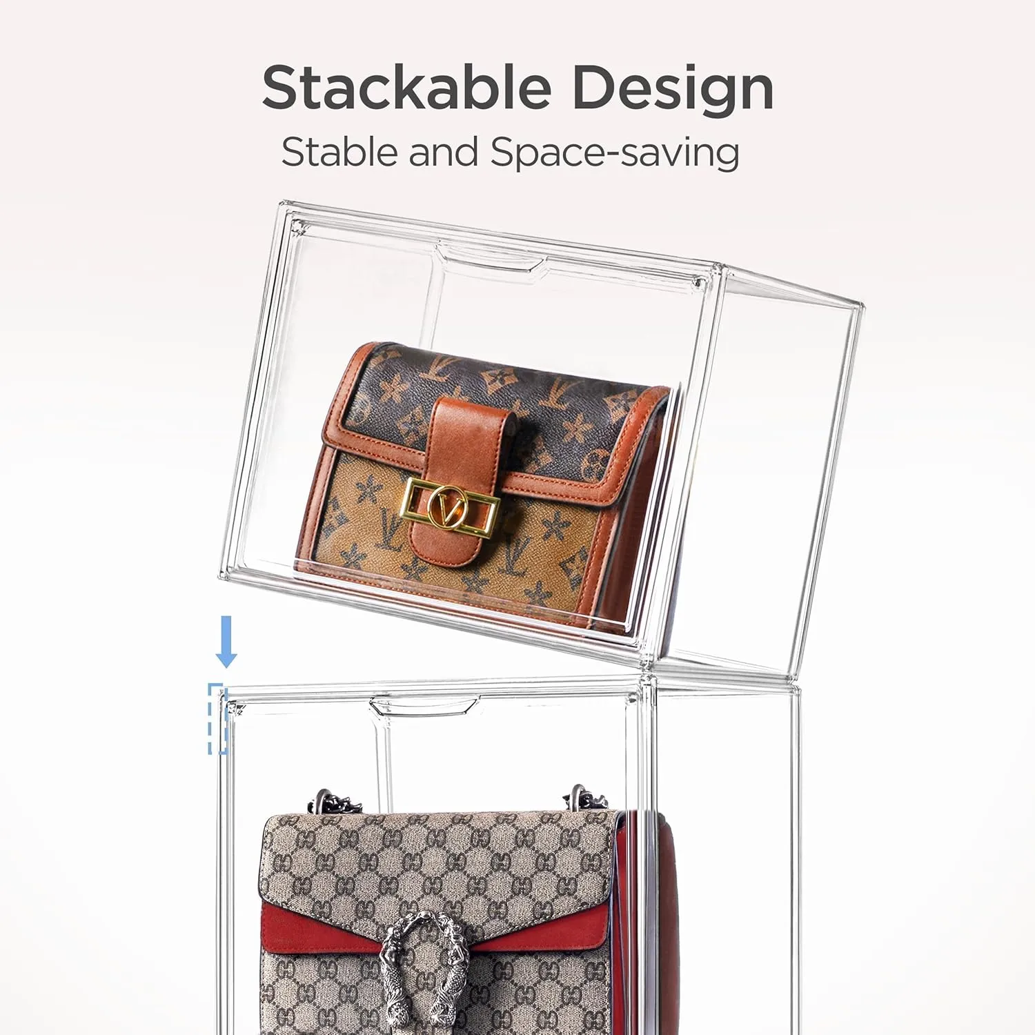 HBlife 20 Pack Purse Storage Organizer for Closet, Large Clear Stackable Handbag Display Case Box with Magnetic Door for Collectibles, Cosmetics, Women Heels and Toys