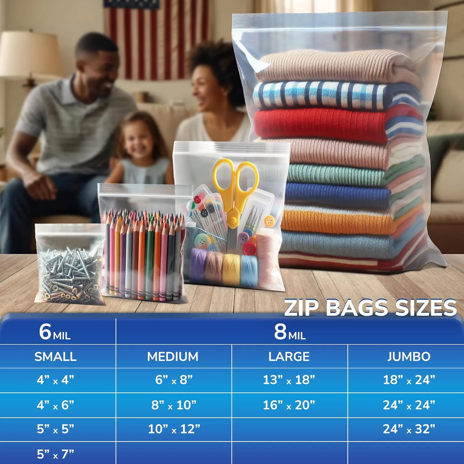 Heavy Duty 8 Mil Thick Plastic Storage Bag, Large Reusable Zipper Poly Bag for Backpacks, Blankets, Fishing & Sports Equipment, 16"x20" - Pack 25