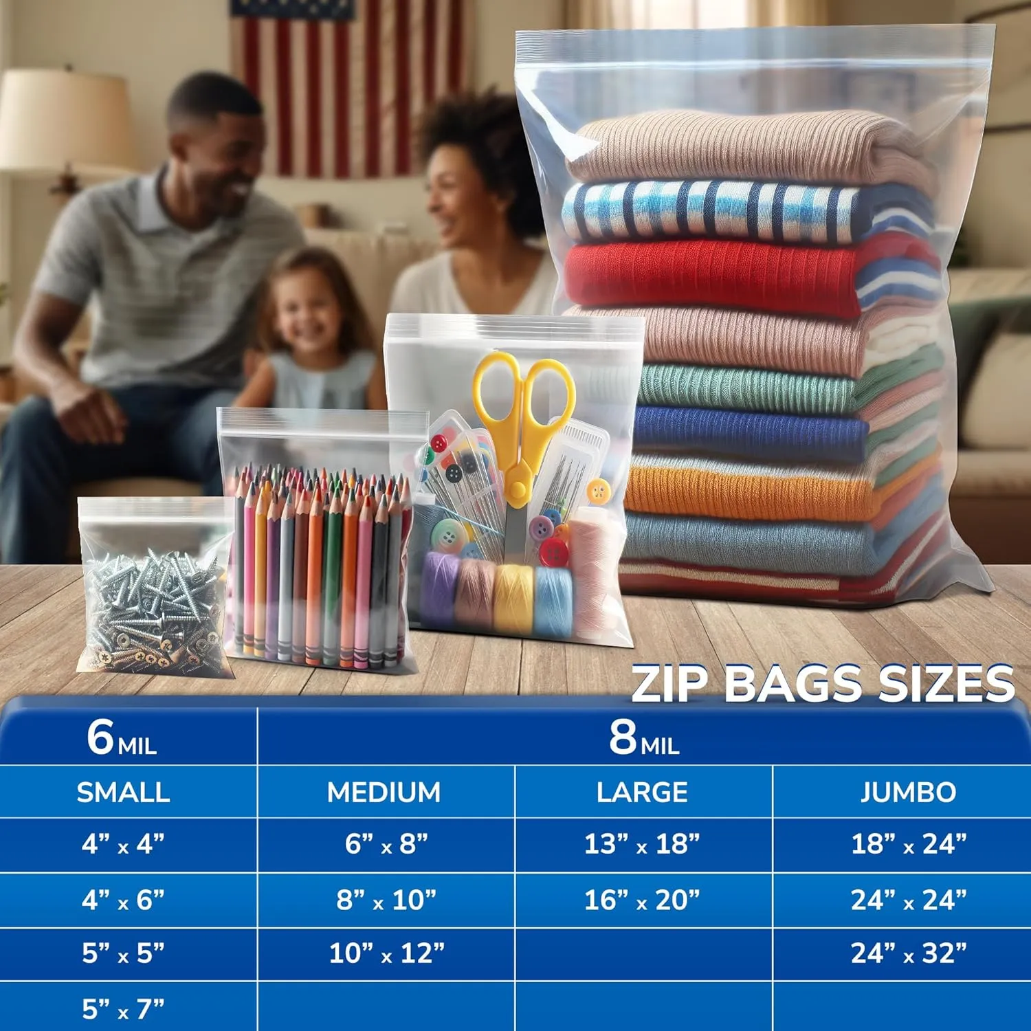 Heavy Duty 8 Mil Thick Plastic Storage Bag, Large Reusable Zipper Poly Bag for Backpacks, Blankets, Fishing & Sports Equipment, 16"x20" - Pack 25