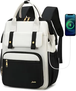 Hidds Laptop Backpack for Women 15.6 In Work Business Computer Bag School College Backpacks Commuter Back Pack Purse Girls Nursing Bookbag Womens Anti Theft Travel Daypack with USB Port - Black Beige