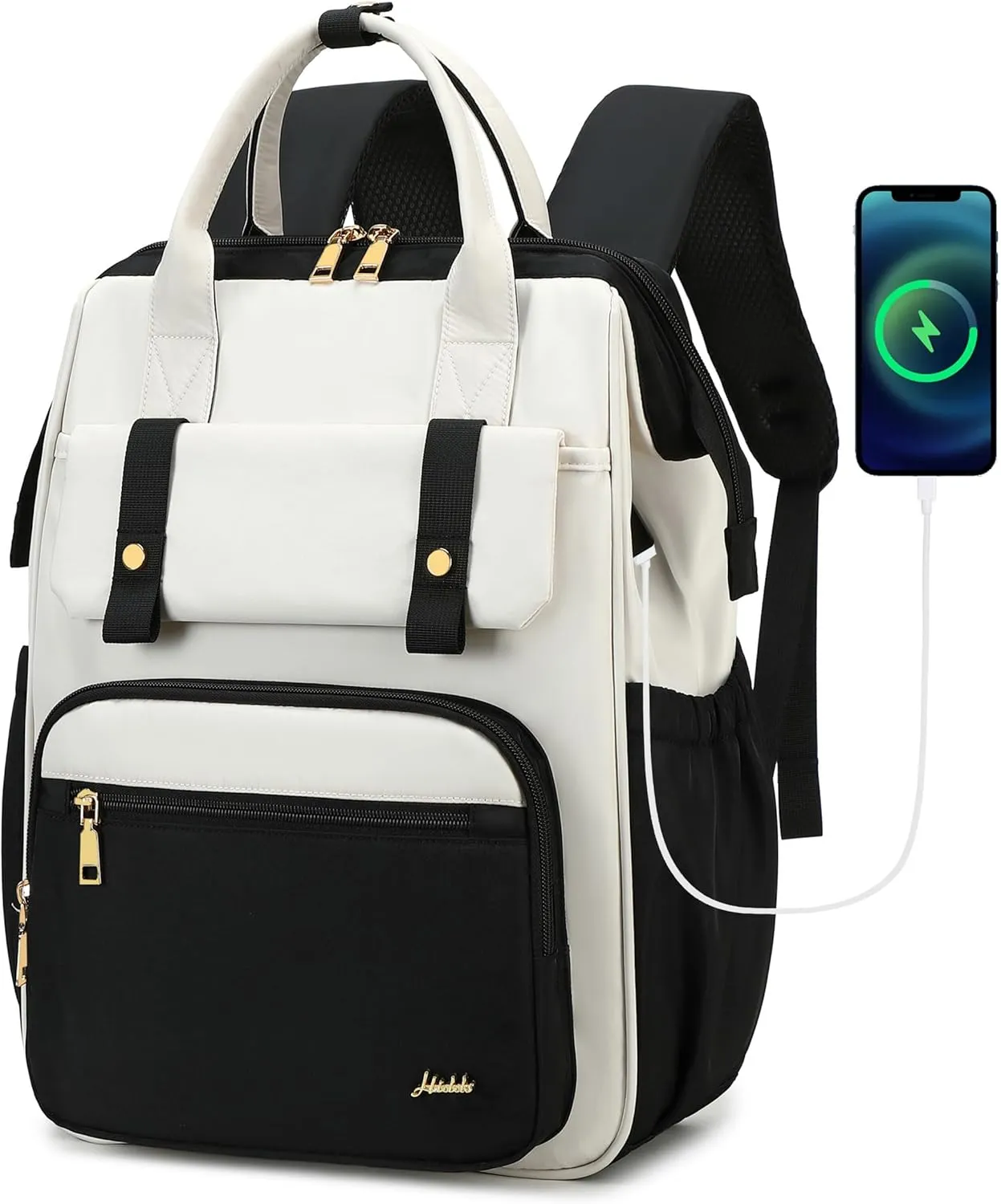 Hidds Laptop Backpack for Women 15.6 In Work Business Computer Bag School College Backpacks Commuter Back Pack Purse Girls Nursing Bookbag Womens Anti Theft Travel Daypack with USB Port - Black Beige