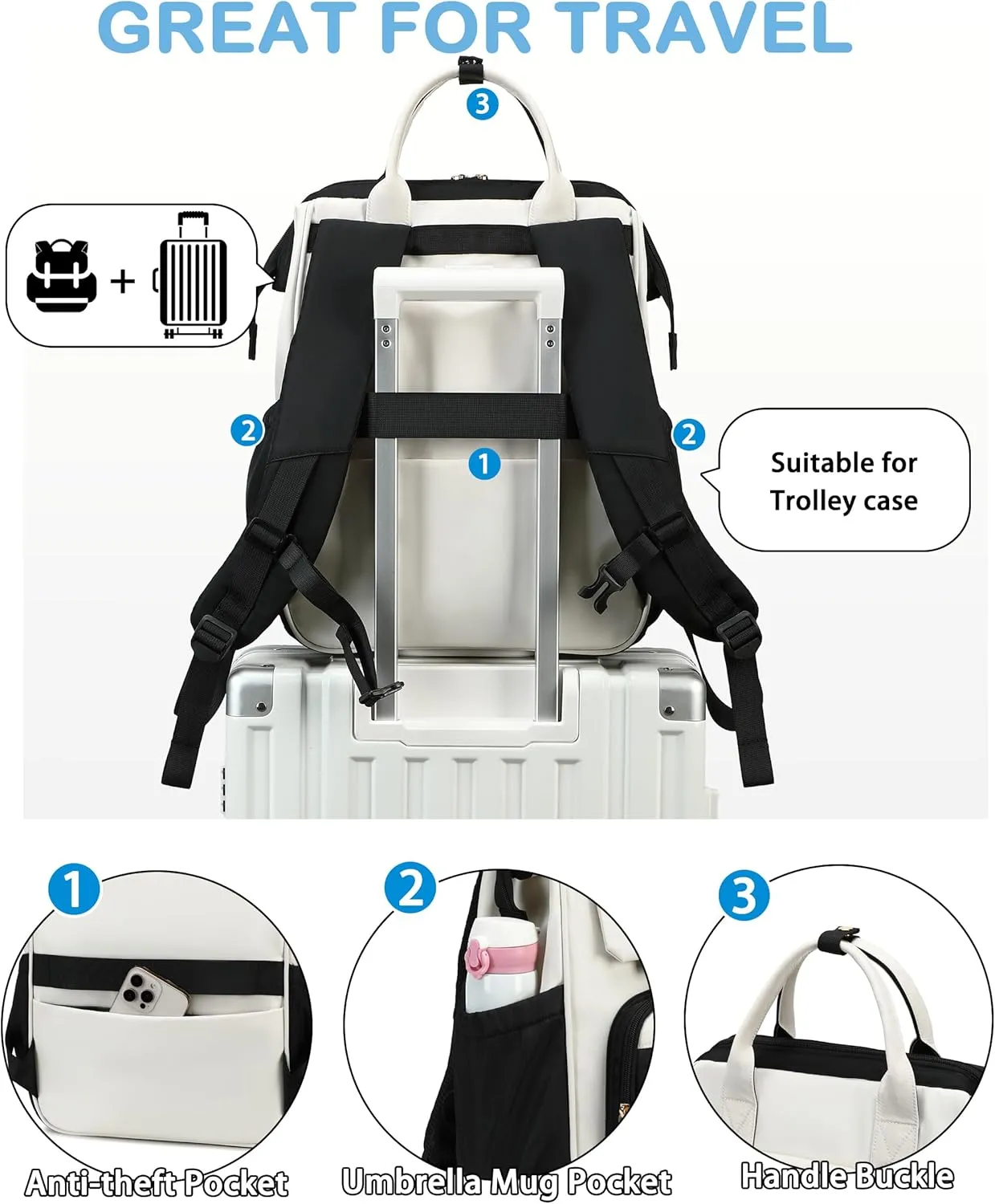 Hidds Laptop Backpack for Women 15.6 In Work Business Computer Bag School College Backpacks Commuter Back Pack Purse Girls Nursing Bookbag Womens Anti Theft Travel Daypack with USB Port - Black Beige