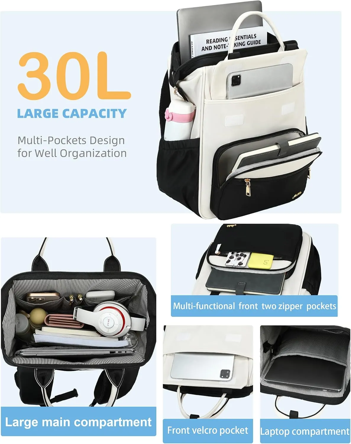 Hidds Laptop Backpack for Women 15.6 In Work Business Computer Bag School College Backpacks Commuter Back Pack Purse Girls Nursing Bookbag Womens Anti Theft Travel Daypack with USB Port - Black Beige