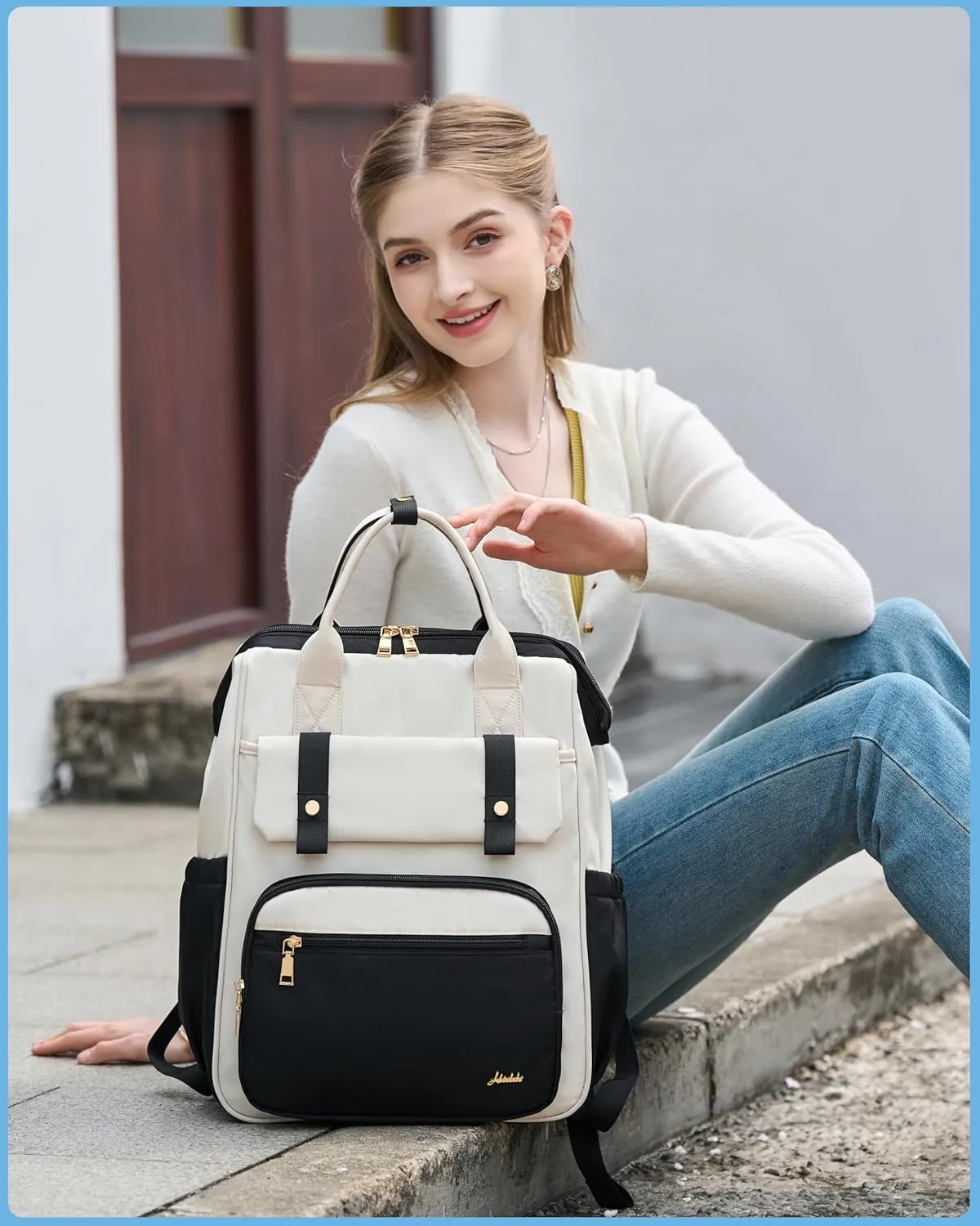 Hidds Laptop Backpack for Women 15.6 In Work Business Computer Bag School College Backpacks Commuter Back Pack Purse Girls Nursing Bookbag Womens Anti Theft Travel Daypack with USB Port - Black Beige
