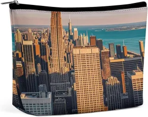 High Rise Buildings Skyscrapers Makeup Bag for Women Portable Cosmetic Bag Waterproof Toiletry Bag Storage Bag Large Makeup Pouch Aesthetic Handheld Makeup Bag for Travel Work