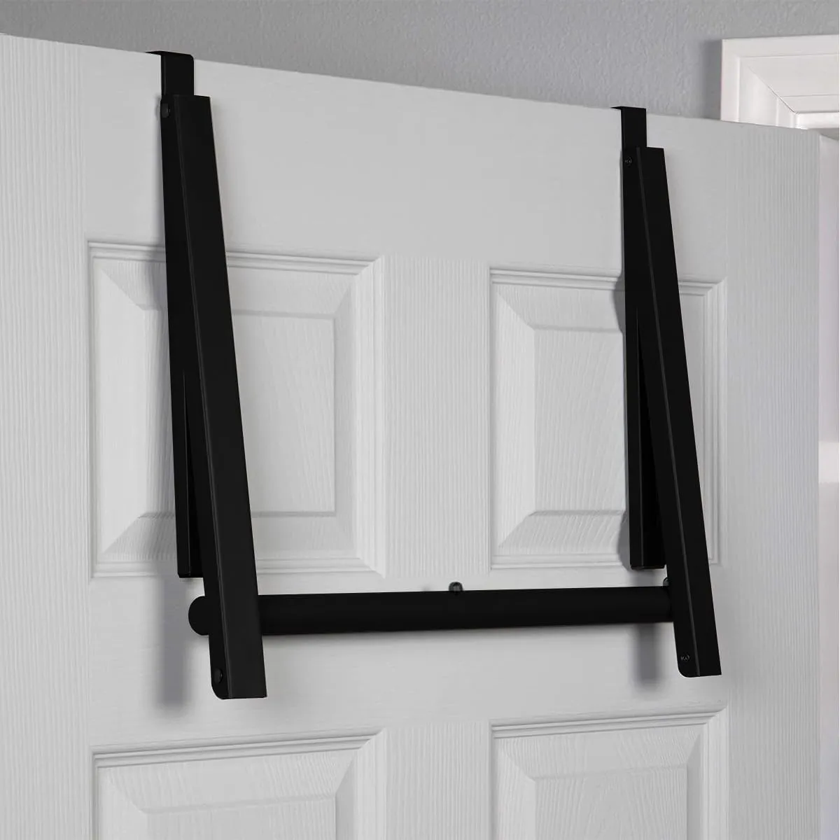 HOLDN’ STORAGE Over The Door Hanger - Single Hanger Retractable Collapsible Folding Over The Door Rack Organizer for Clothes & Towels Ideal for Bathrooms, Dorm Rooms Etc, Black - Pack of 2