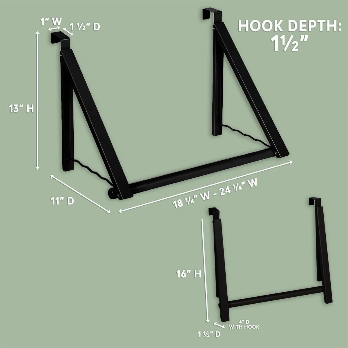 HOLDN’ STORAGE Over The Door Hanger - Single Hanger Retractable Collapsible Folding Over The Door Rack Organizer for Clothes & Towels Ideal for Bathrooms, Dorm Rooms Etc, Black - Pack of 2