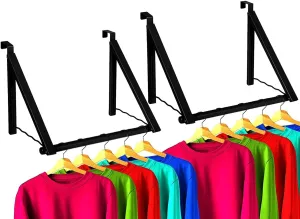 HOLDN’ STORAGE Over The Door Hanger - Single Hanger Retractable Collapsible Folding Over The Door Rack Organizer for Clothes & Towels Ideal for Bathrooms, Dorm Rooms Etc, Black - Pack of 2