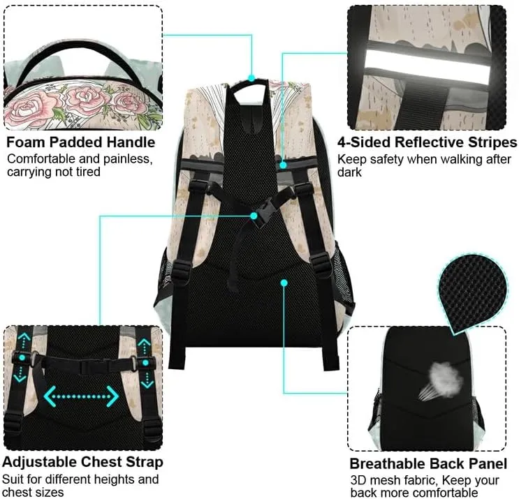 Horse Flowers Backpacks For Kids Fairytale Student Backpack Bookbag For Boys Girls Casual Bag