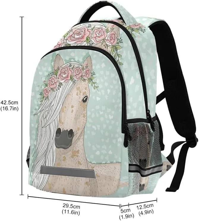 Horse Flowers Backpacks For Kids Fairytale Student Backpack Bookbag For Boys Girls Casual Bag
