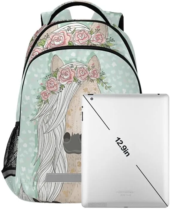 Horse Flowers Backpacks For Kids Fairytale Student Backpack Bookbag For Boys Girls Casual Bag