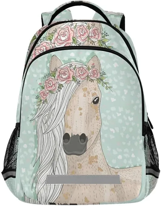 Horse Flowers Backpacks For Kids Fairytale Student Backpack Bookbag For Boys Girls Casual Bag