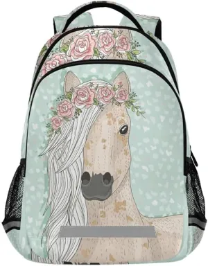 Horse Flowers Backpacks For Kids Fairytale Student Backpack Bookbag For Boys Girls Casual Bag