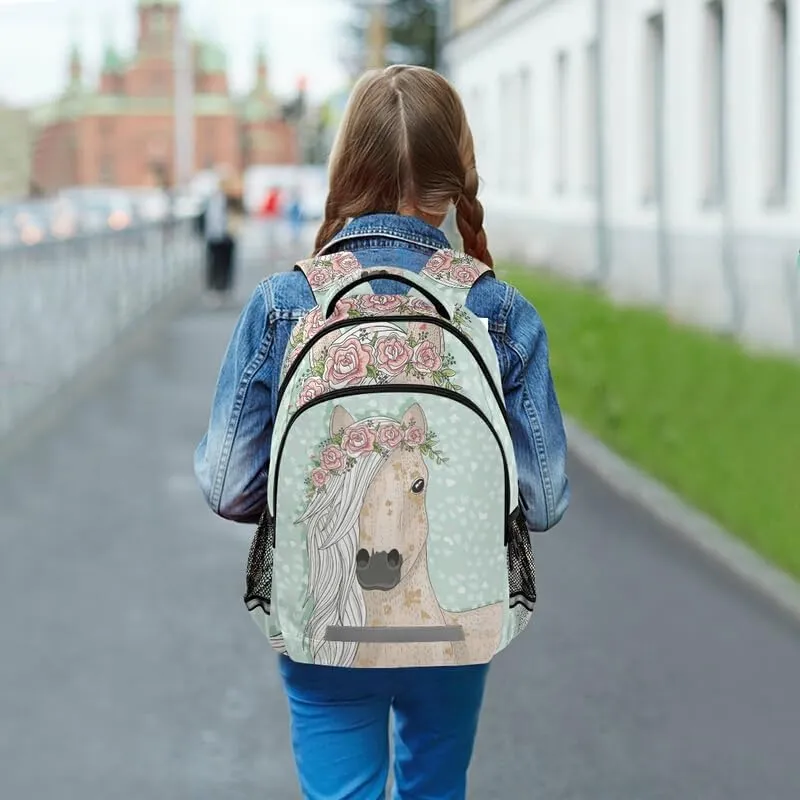 Horse Flowers Backpacks For Kids Fairytale Student Backpack Bookbag For Boys Girls Casual Bag