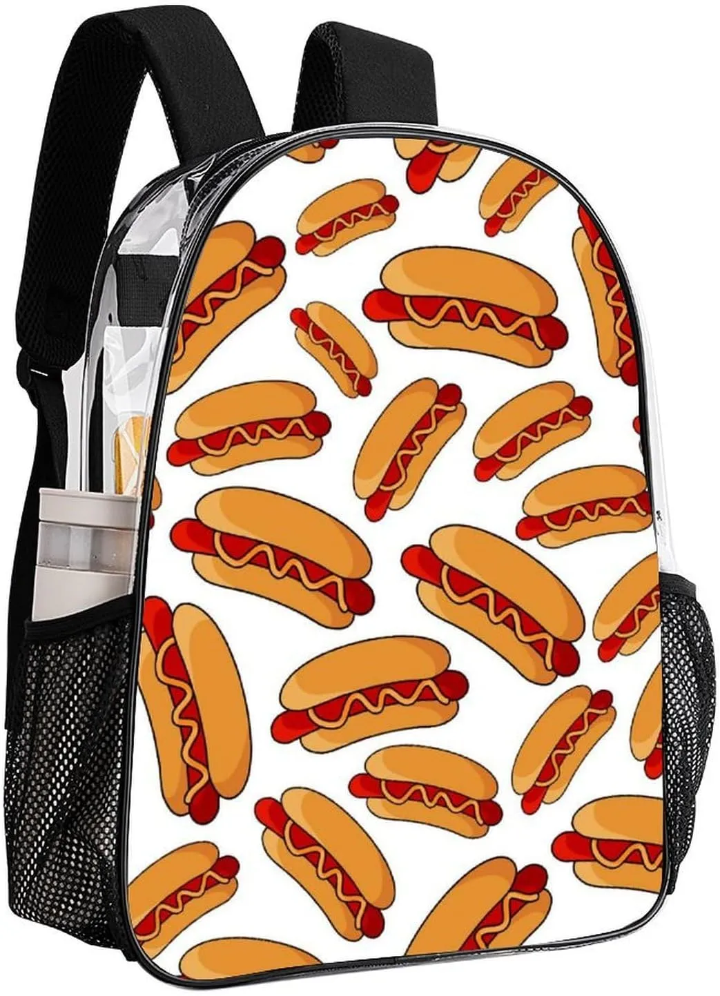 Hotdog Fun Food Hot Dog Transparent Fashion Waterproof PVC Transparent Backpack Unisex 17 Inches