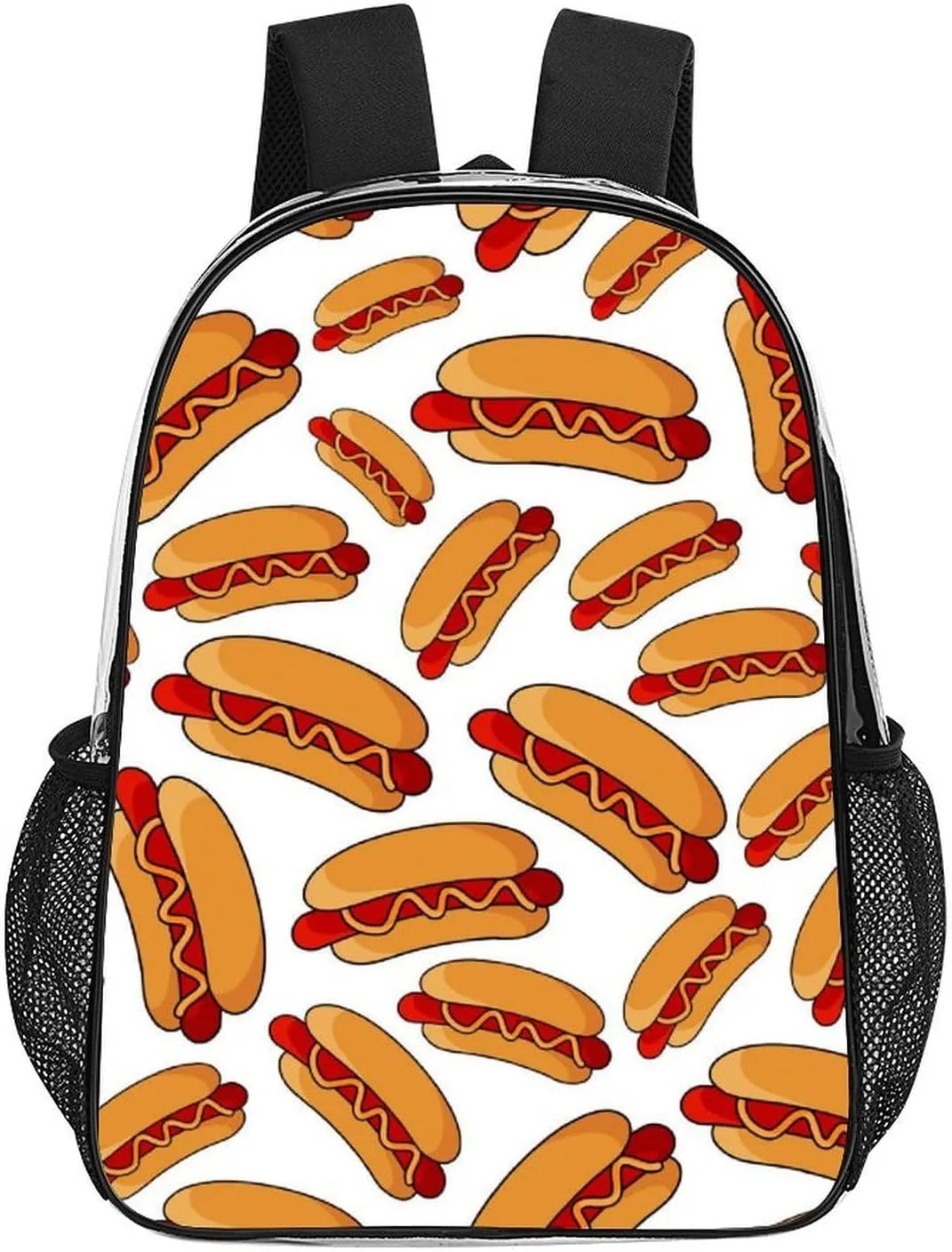 Hotdog Fun Food Hot Dog Transparent Fashion Waterproof PVC Transparent Backpack Unisex 17 Inches