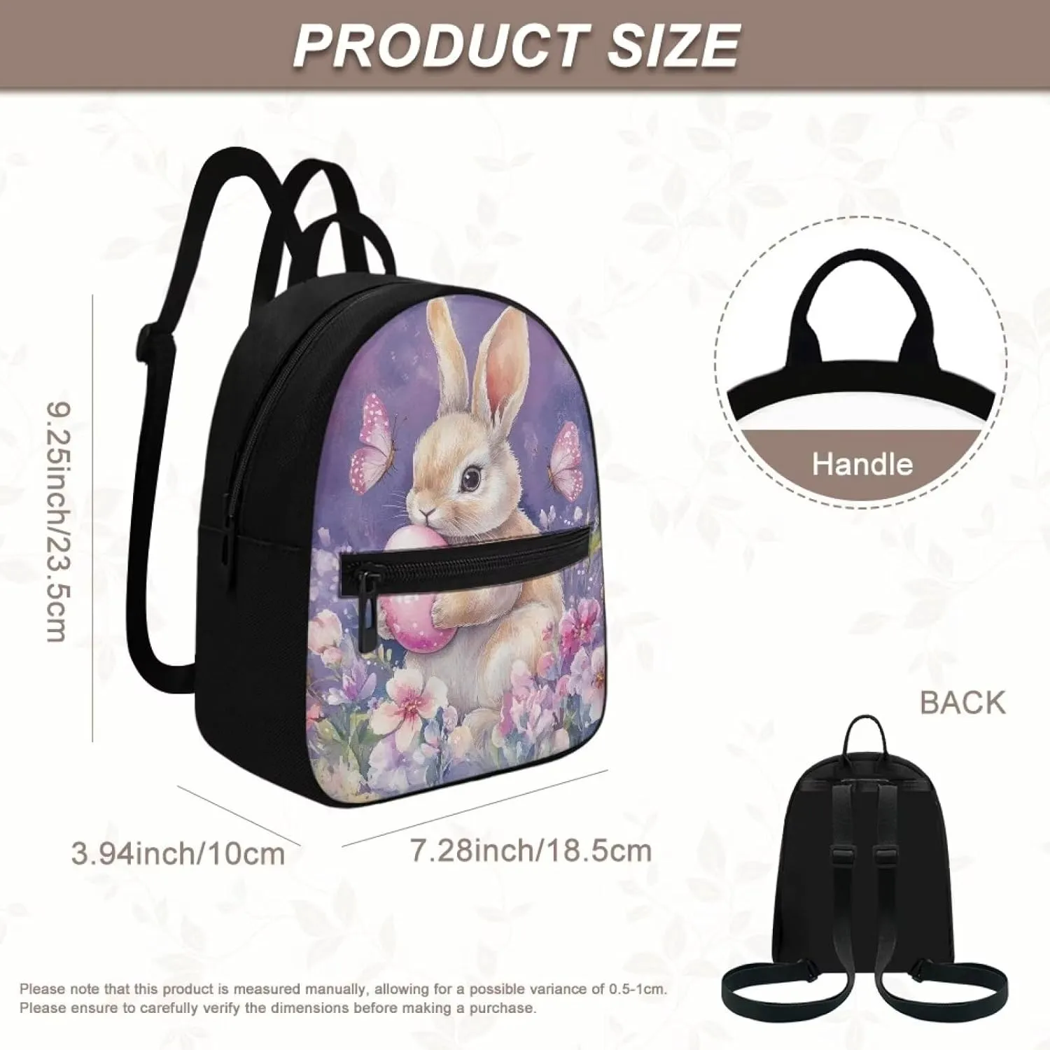 HUGS IDEA Easter Bunny Backpacks for Women Mini Cell Phone Purse for Travel Shoulder Bags Small Backpack with Adjustable Straps Handbag Daypack Lightweight Handbag for Work