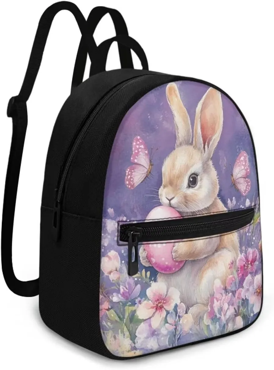 HUGS IDEA Easter Bunny Backpacks for Women Mini Cell Phone Purse for Travel Shoulder Bags Small Backpack with Adjustable Straps Handbag Daypack Lightweight Handbag for Work