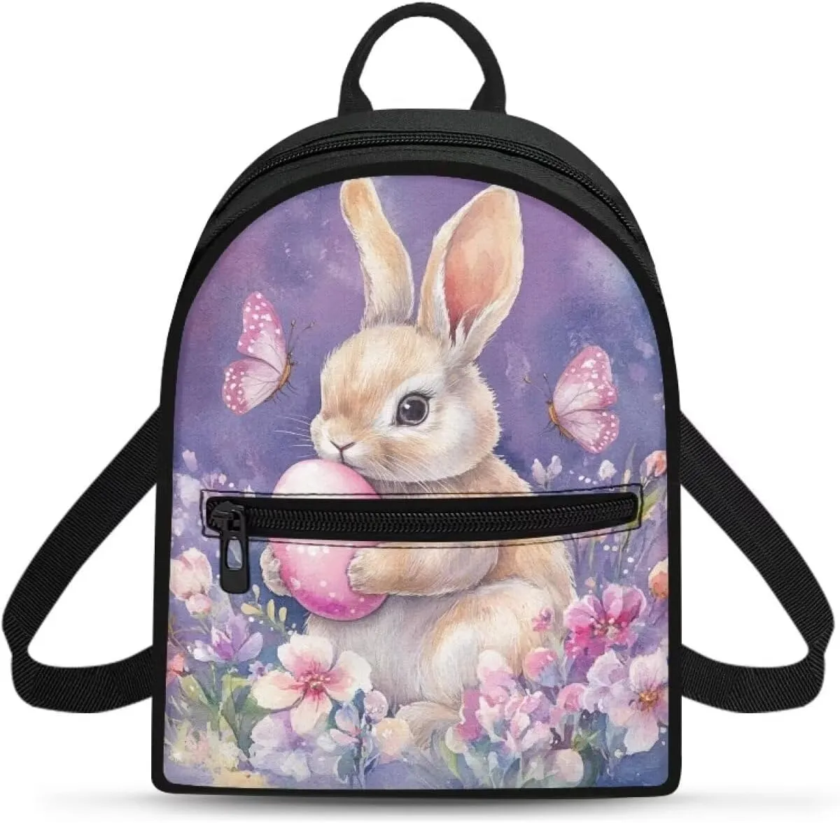 HUGS IDEA Easter Bunny Backpacks for Women Mini Cell Phone Purse for Travel Shoulder Bags Small Backpack with Adjustable Straps Handbag Daypack Lightweight Handbag for Work