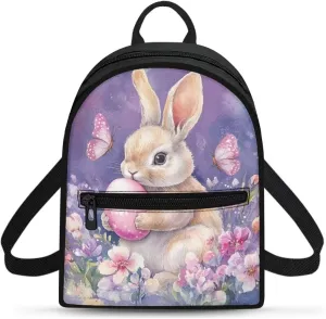 HUGS IDEA Easter Bunny Backpacks for Women Mini Cell Phone Purse for Travel Shoulder Bags Small Backpack with Adjustable Straps Handbag Daypack Lightweight Handbag for Work