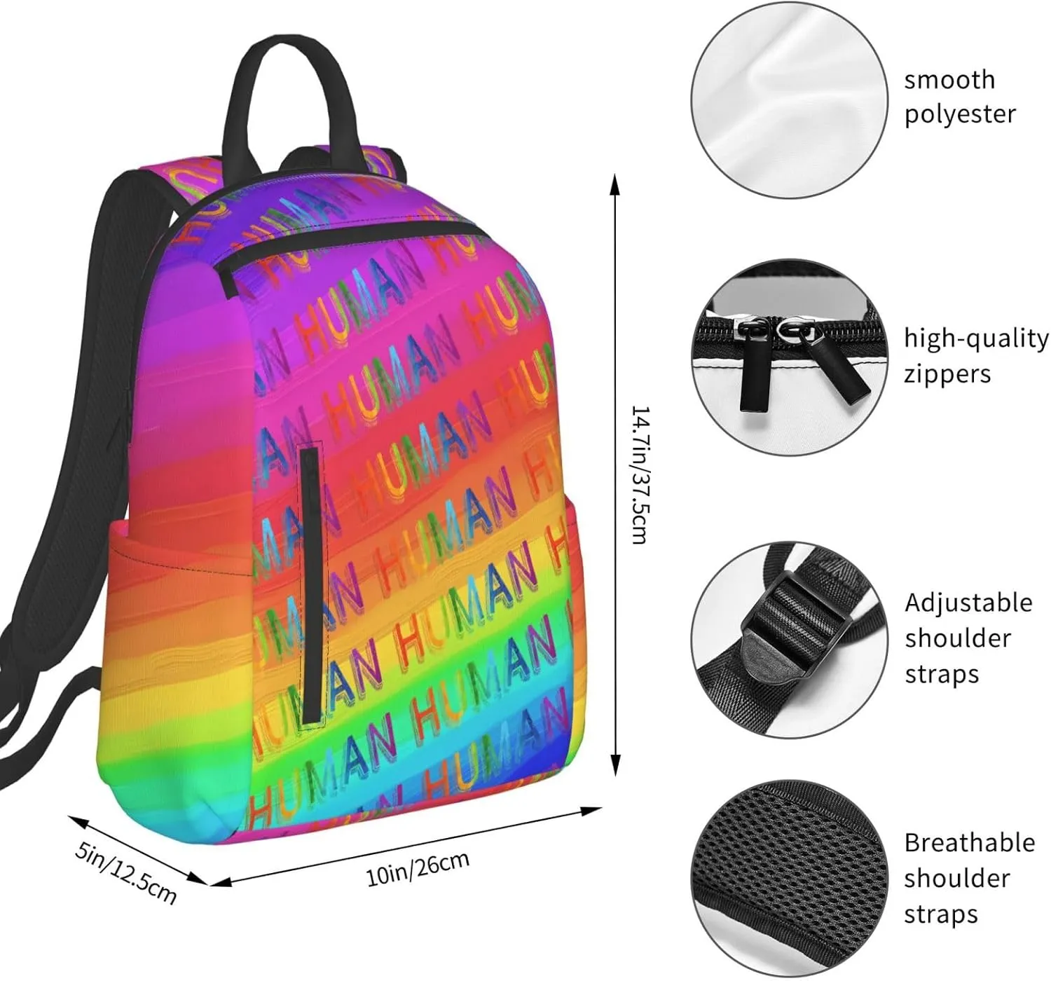 Human LGBT Rainbow Gay Pride Travel Laptop Backpack Casual Backpacks Double Shoulder Daypack Notebook Rucksack Work Bags Sports Bag for Gym Hiking Camping Beach