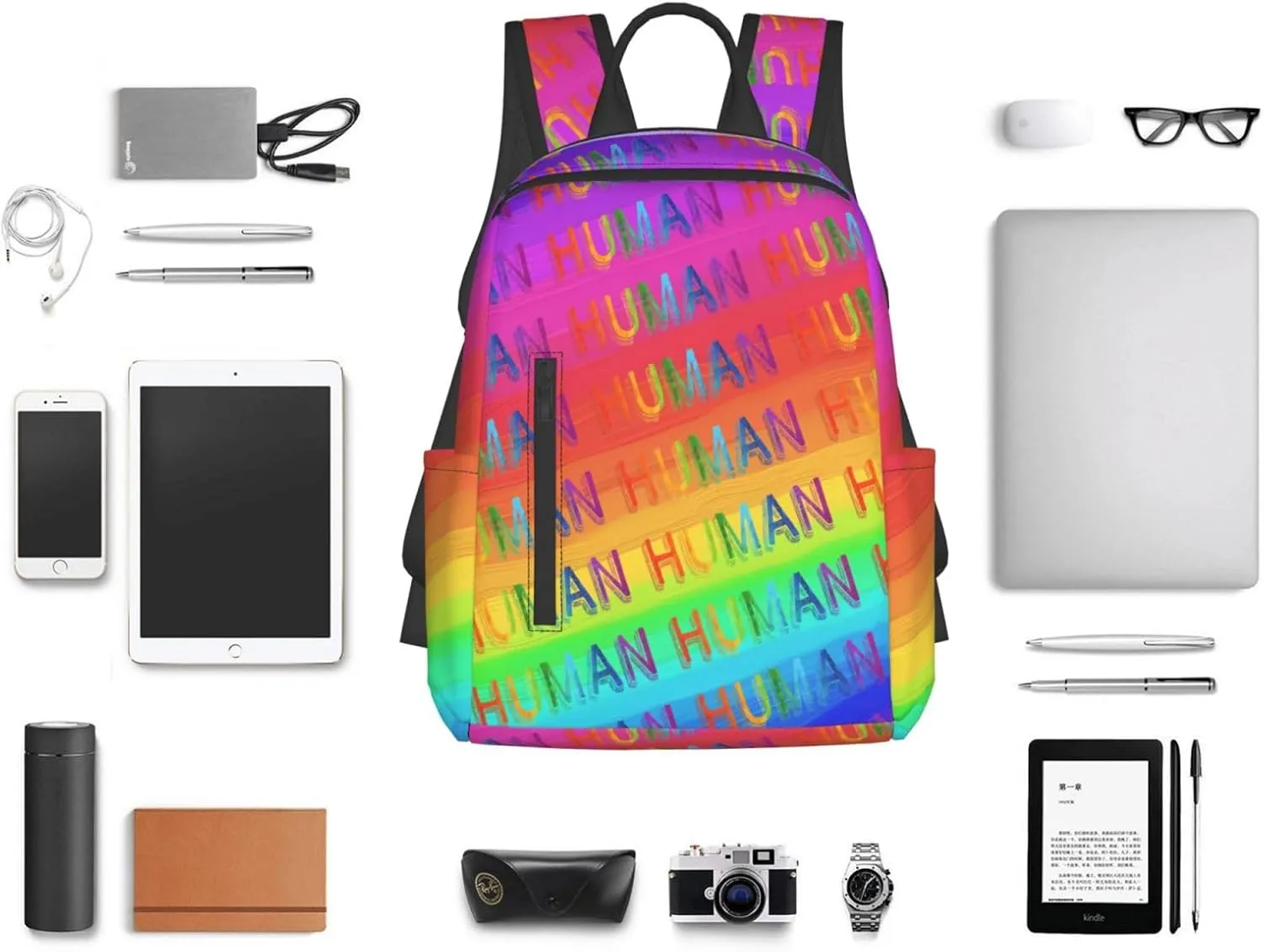 Human LGBT Rainbow Gay Pride Travel Laptop Backpack Casual Backpacks Double Shoulder Daypack Notebook Rucksack Work Bags Sports Bag for Gym Hiking Camping Beach