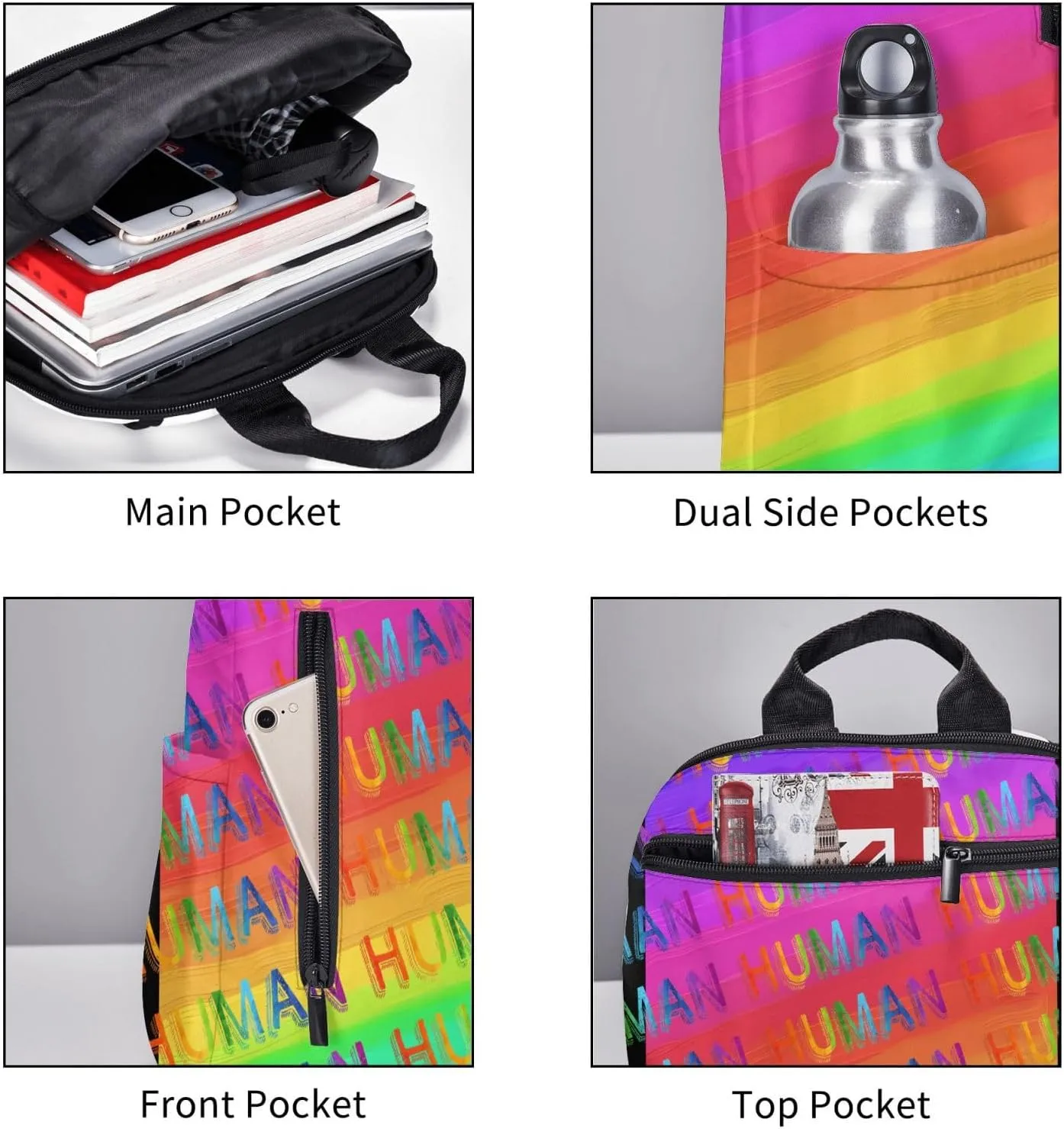 Human LGBT Rainbow Gay Pride Travel Laptop Backpack Casual Backpacks Double Shoulder Daypack Notebook Rucksack Work Bags Sports Bag for Gym Hiking Camping Beach