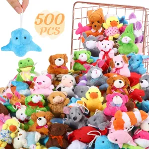 Hungdao 500 Pcs Mini Stuffed Animals Toys Bulk Mini Animal Plush Toy Assortment Set Tiny Small Animal Toys Gifts Carnival Classroom Prizes for Boys Girls Party Favors Wedding Goodie Bag Fillers