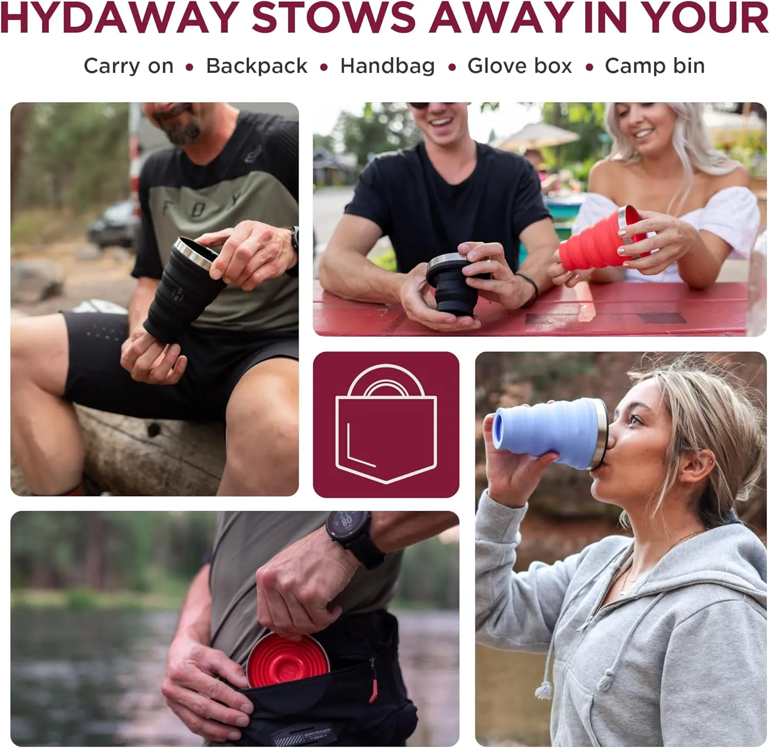 HYDAWAY 16oz Collapsible Pint - BPA-Free Silicone Cup with Stainless Steel Rim - Reusable, Packable, and Durable for Camping, Travel & Everyday Use