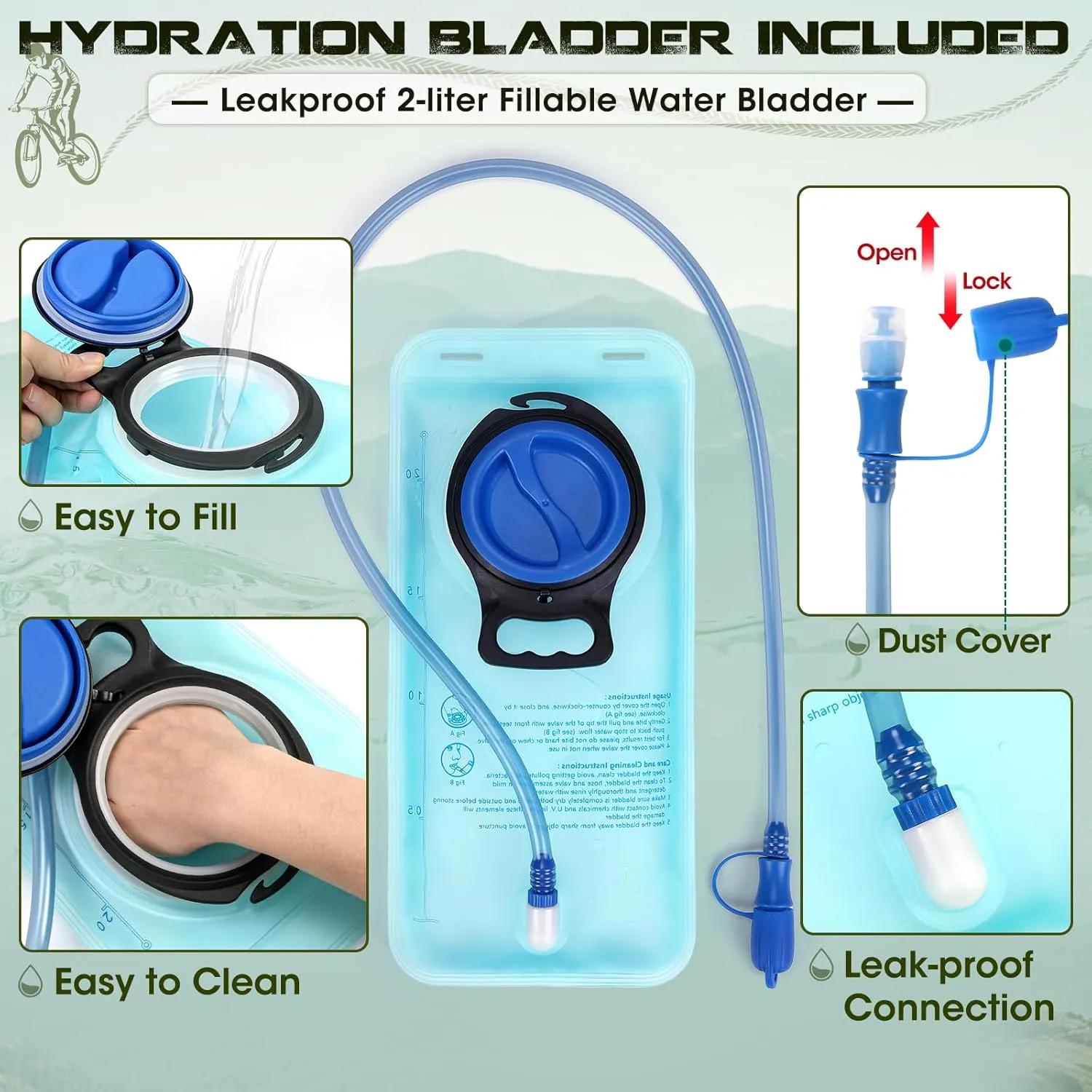 Hydration Backpack with 2L Water Bladder, Lightweight Water Backpack for Women&Men Small Insulated Hiking Backpacks with Rain Cover Hydration Pack for Hiking, Running, Cycling, Biking