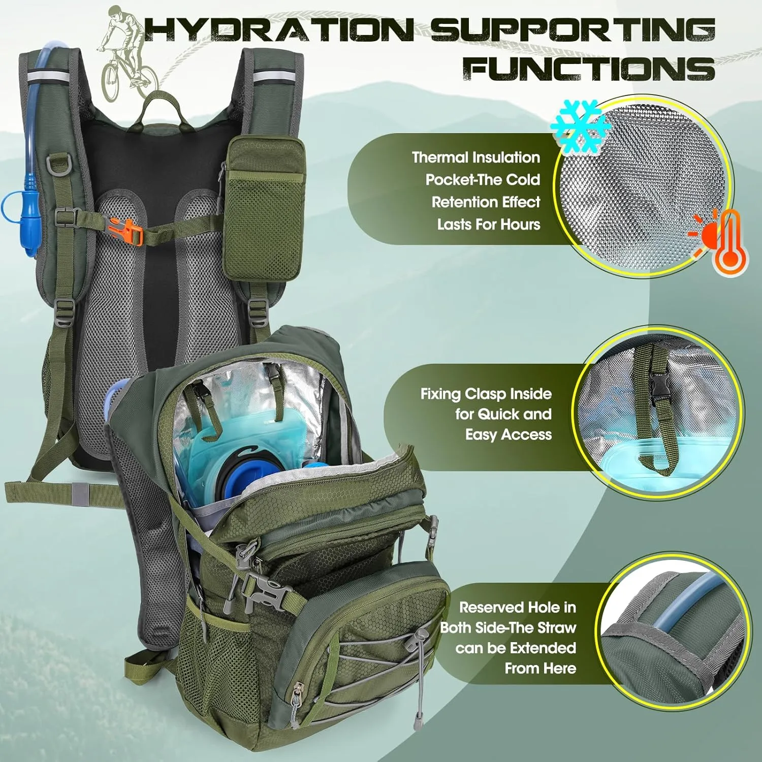 Hydration Backpack with 2L Water Bladder, Lightweight Water Backpack for Women&Men Small Insulated Hiking Backpacks with Rain Cover Hydration Pack for Hiking, Running, Cycling, Biking