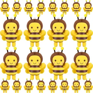 HyDren 24 Pcs Mini Bee Stuffed Animal Toys 5 Inch Plush Bee Soft Plush Honeybee Keychain for Room Decoration Baby Shower Holiday Birthday Animal Theme Party Favors DIY Gift Supplies