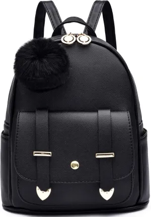 I IHAYNER Girls Fashion Backpack Mini Backpack Purse for Women Teenage Girls Purses PU Leather Pompom Backpack Shoulder Bag