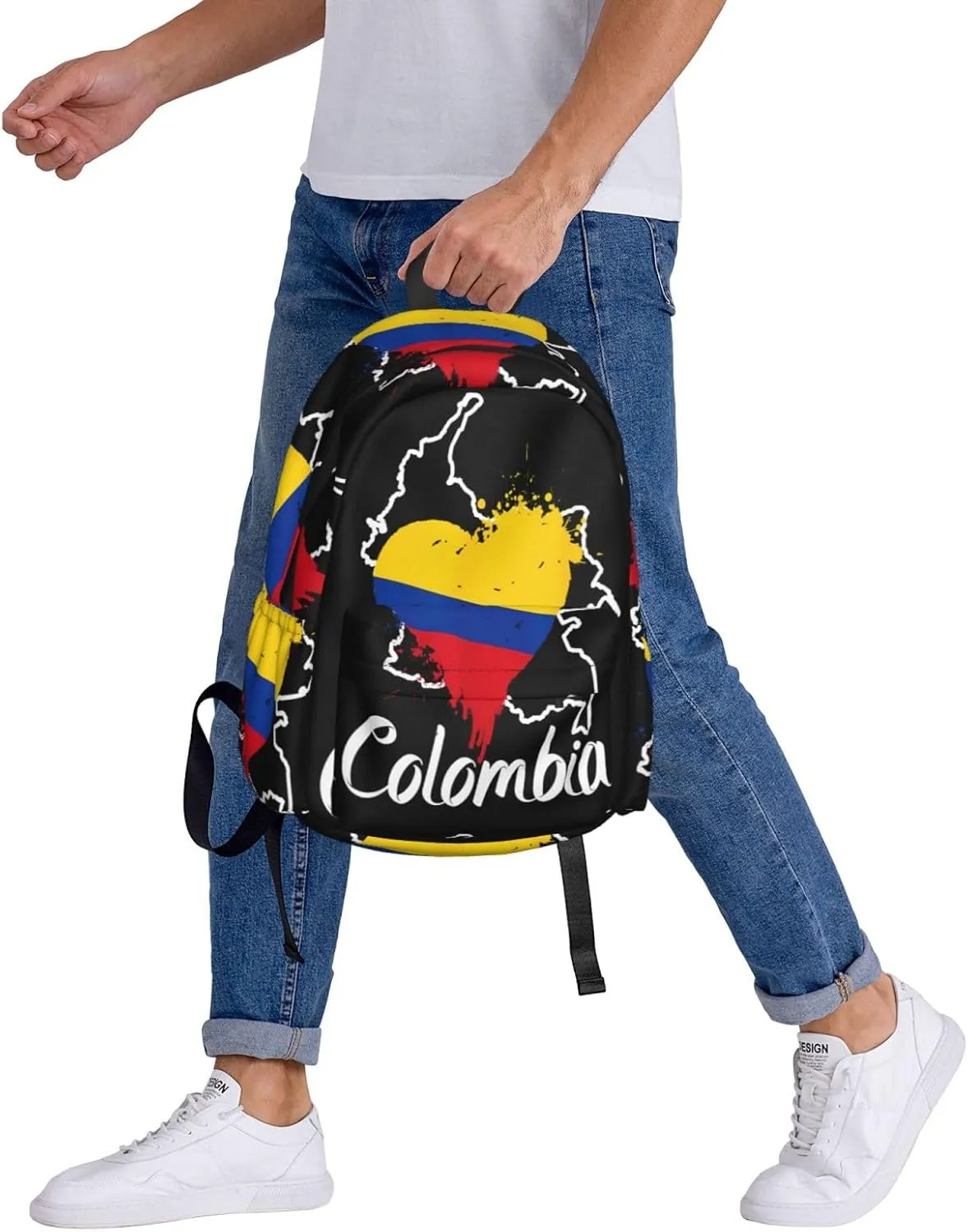 I Love Colombia Map Flag Colors Heart Large Travel Backpack Casual Backpacks Laptop Daypack Working Rucksack Lightweight Back Pack Sports Bag with Adjustable Shoulder Strap