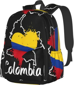 I Love Colombia Map Flag Colors Heart Large Travel Backpack Casual Backpacks Laptop Daypack Working Rucksack Lightweight Back Pack Sports Bag with Adjustable Shoulder Strap