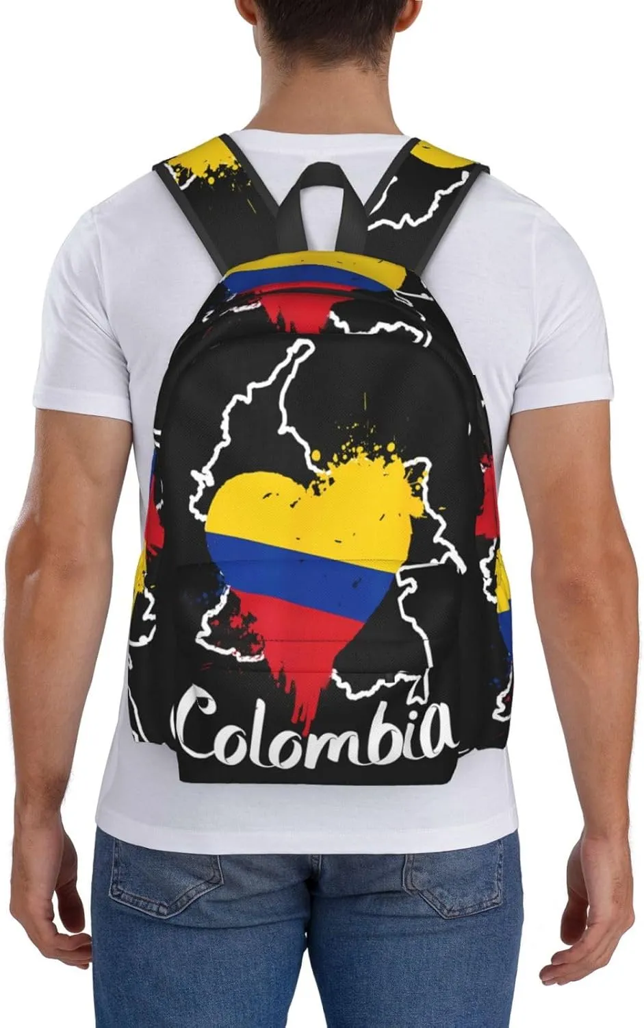 I Love Colombia Map Flag Colors Heart Large Travel Backpack Casual Backpacks Laptop Daypack Working Rucksack Lightweight Back Pack Sports Bag with Adjustable Shoulder Strap