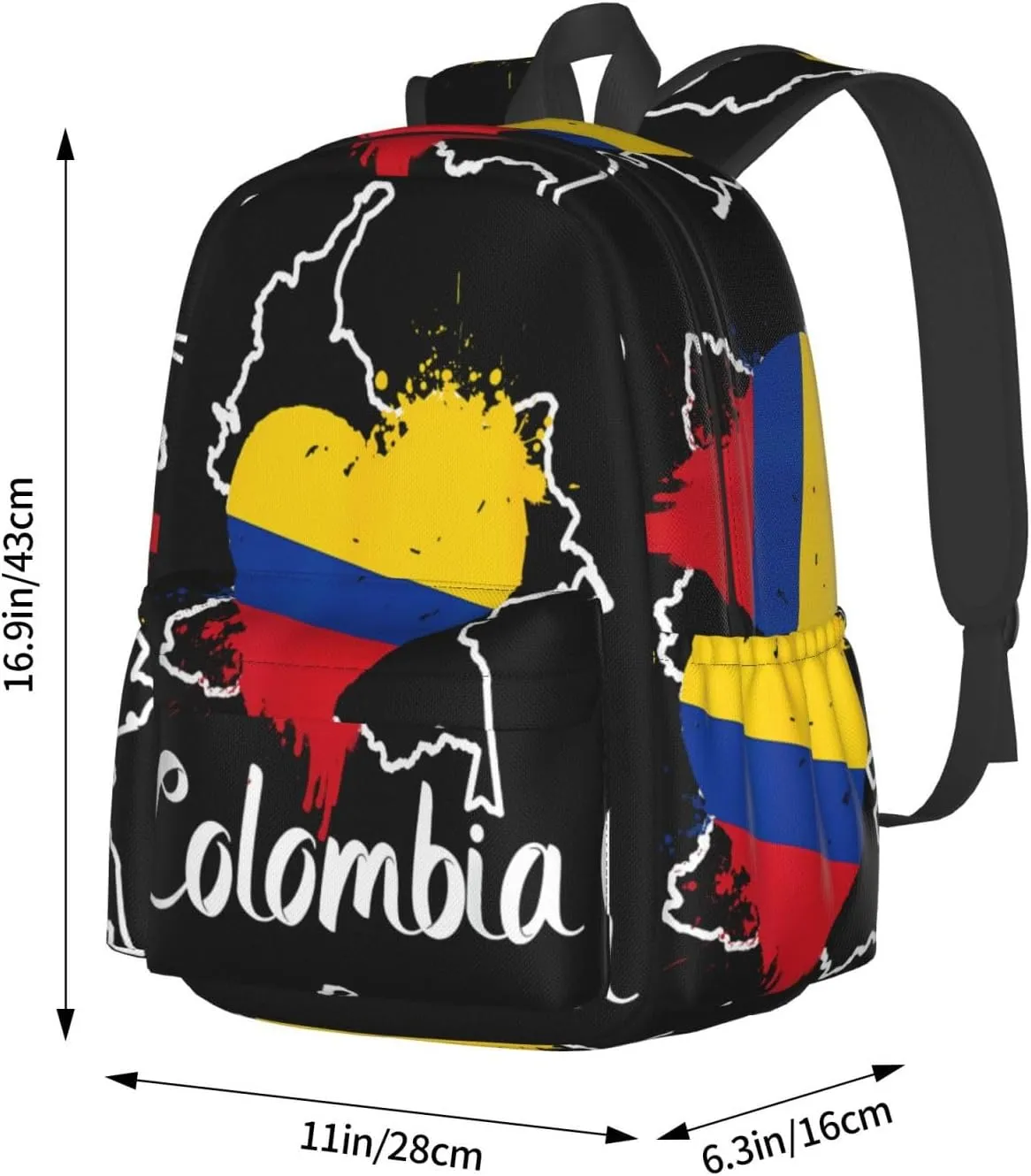 I Love Colombia Map Flag Colors Heart Large Travel Backpack Casual Backpacks Laptop Daypack Working Rucksack Lightweight Back Pack Sports Bag with Adjustable Shoulder Strap