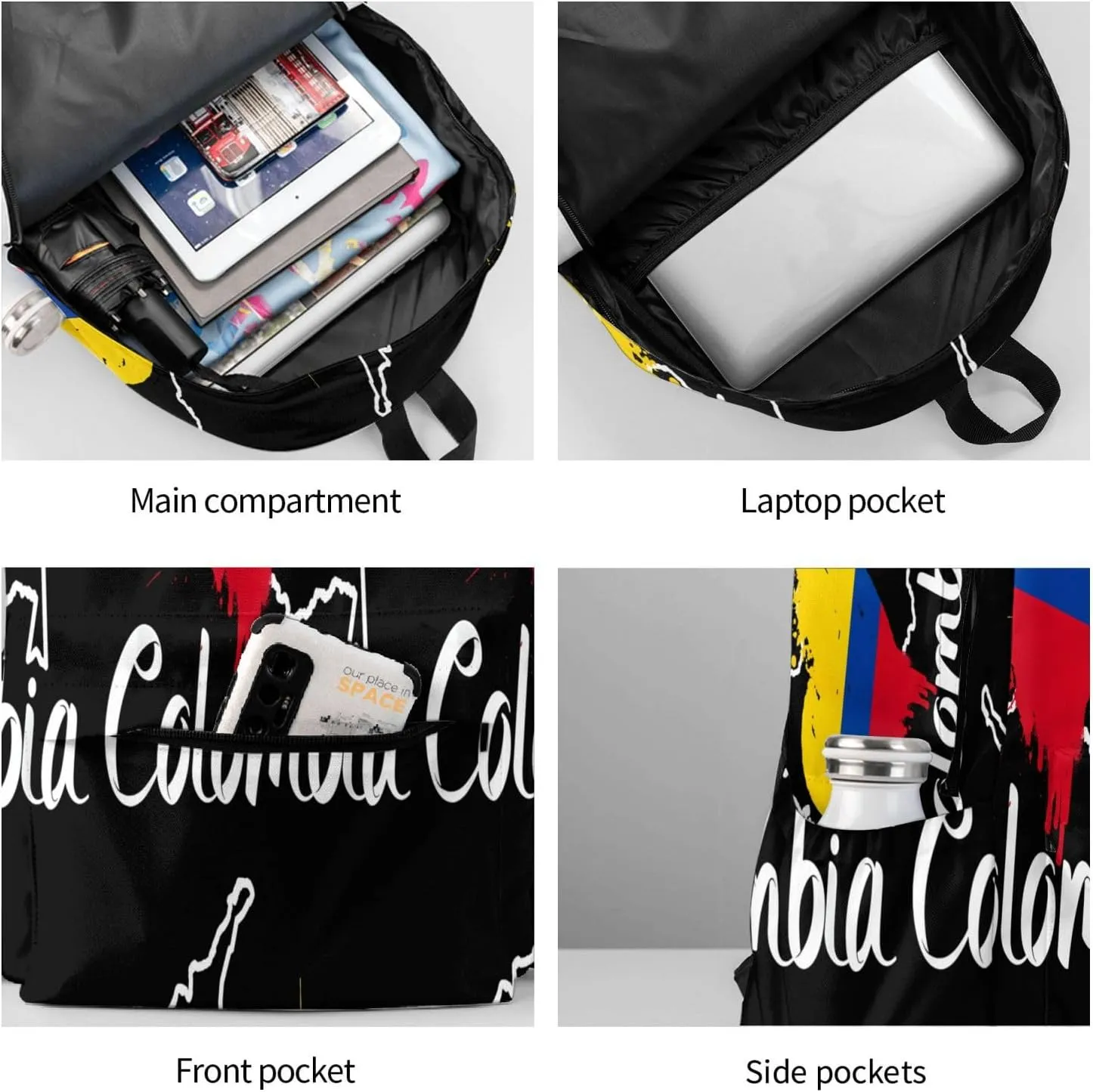 I Love Colombia Map Flag Colors Heart Large Travel Backpack Casual Backpacks Laptop Daypack Working Rucksack Lightweight Back Pack Sports Bag with Adjustable Shoulder Strap