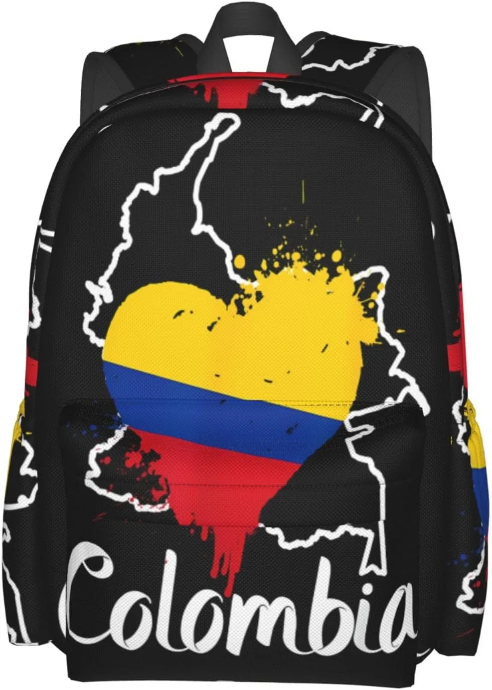 I Love Colombia Map Flag Colors Heart Large Travel Backpack Casual Backpacks Laptop Daypack Working Rucksack Lightweight Back Pack Sports Bag with Adjustable Shoulder Strap
