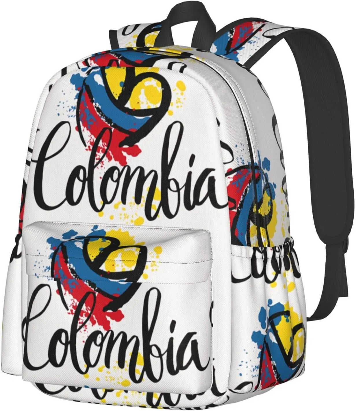 I Love Colombia National Flag Colors Heart Large Travel Backpack Casual Backpacks Laptop Daypack Working Rucksack Lightweight Back Pack Sports Bag with Adjustable Shoulder Strap