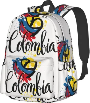 I Love Colombia National Flag Colors Heart Large Travel Backpack Casual Backpacks Laptop Daypack Working Rucksack Lightweight Back Pack Sports Bag with Adjustable Shoulder Strap