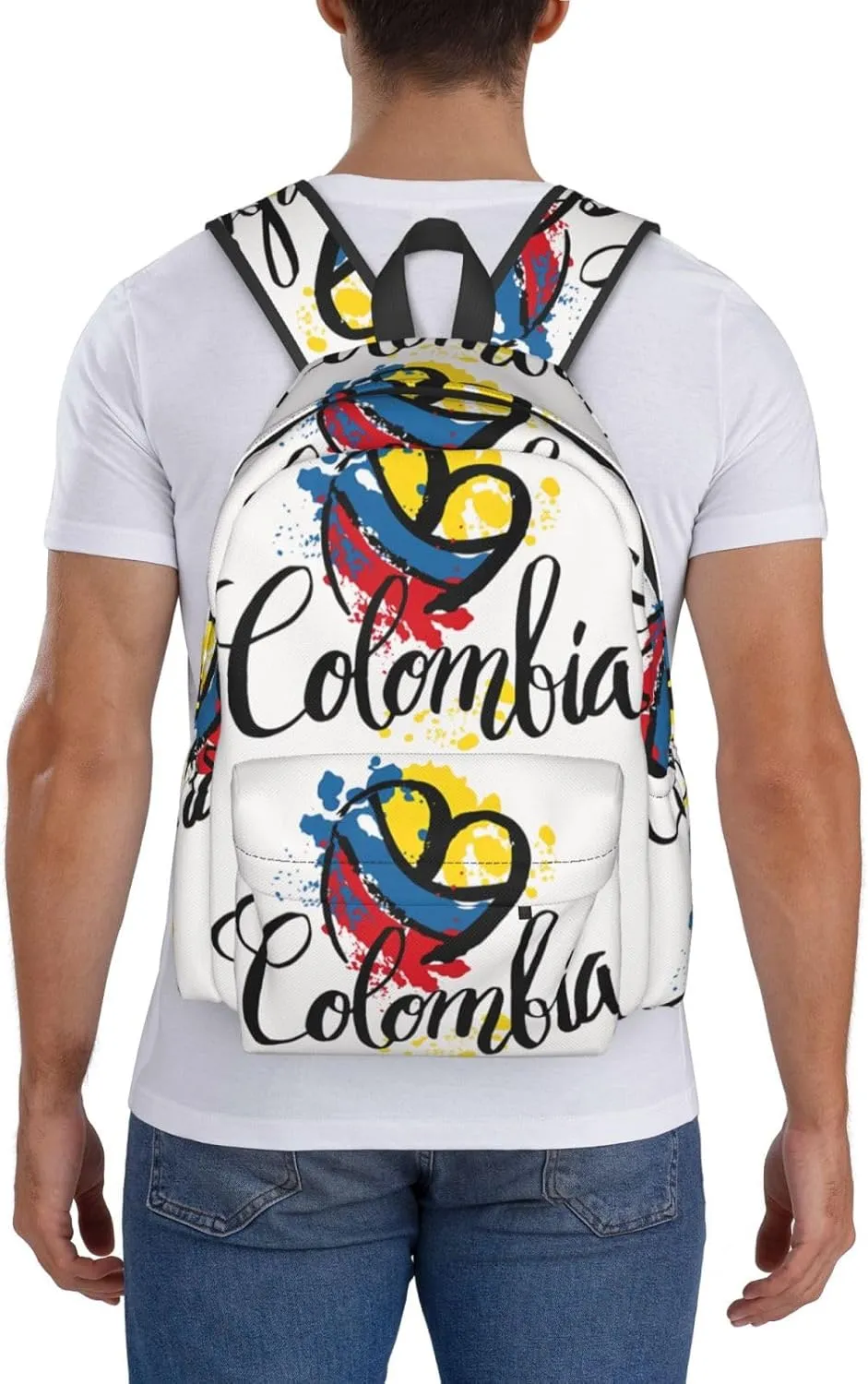 I Love Colombia National Flag Colors Heart Large Travel Backpack Casual Backpacks Laptop Daypack Working Rucksack Lightweight Back Pack Sports Bag with Adjustable Shoulder Strap