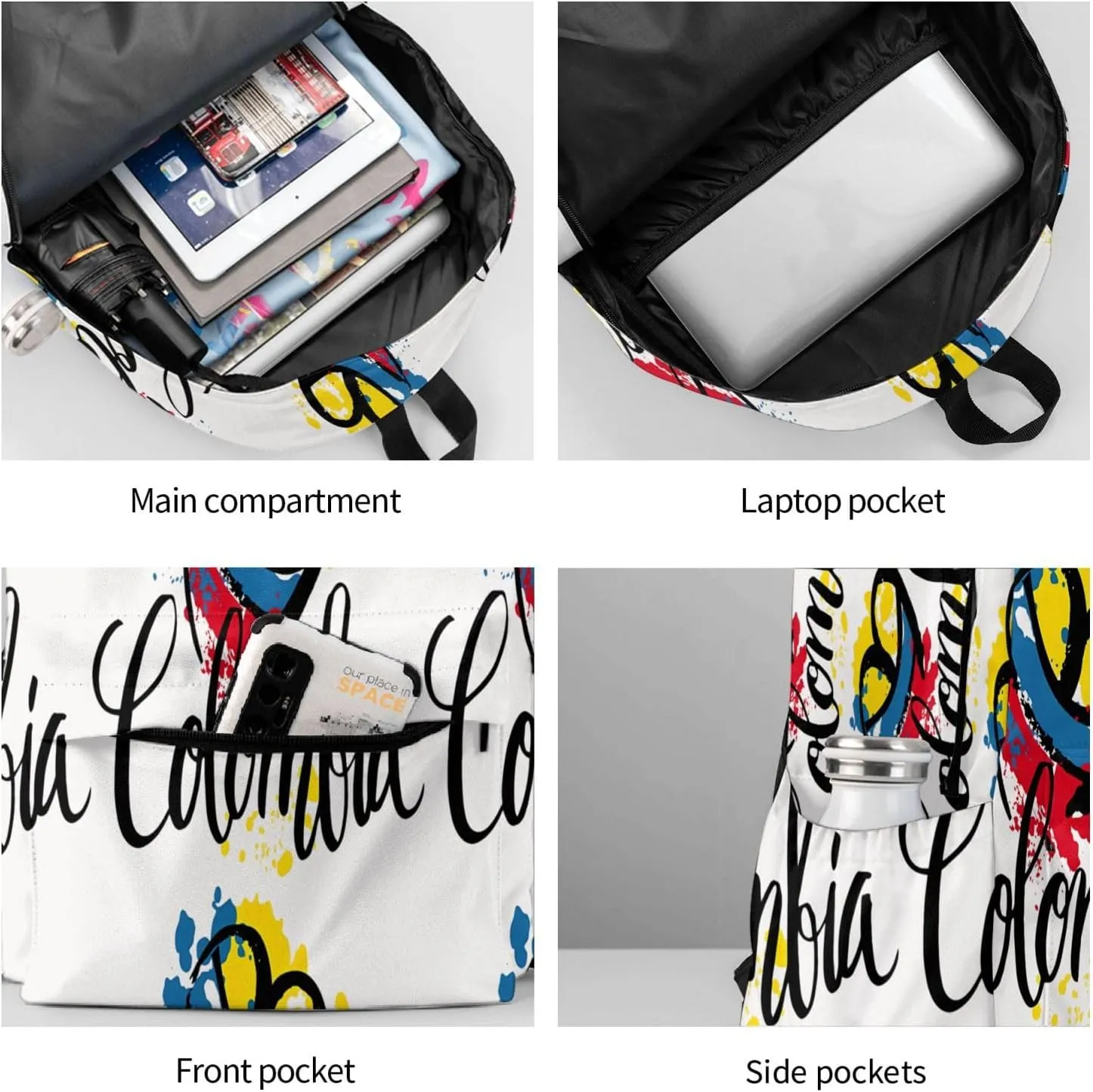I Love Colombia National Flag Colors Heart Large Travel Backpack Casual Backpacks Laptop Daypack Working Rucksack Lightweight Back Pack Sports Bag with Adjustable Shoulder Strap